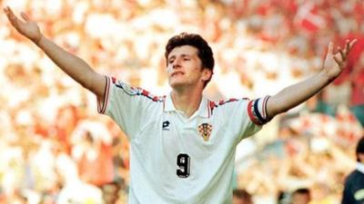 Davor Suker scores for Croatia against Denmark at Euro 96