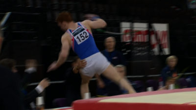 GB gymnast Daniel Purvis ends up in judges' lap