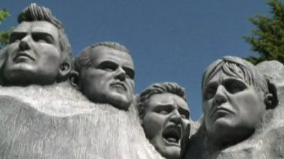 Sculpture of, left to right, David Beckham, Wayne Rooney, Gaza and Stuart Pearce