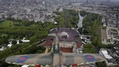 Plane taking part in the Jubilee flypast over Buckingham Palace