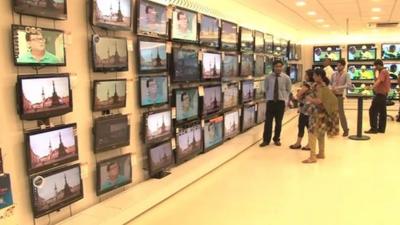 Televisions for sale in one of India's electronics retailers