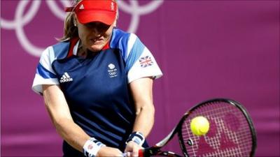 Elena Baltacha in action against Ana Ivanovic.