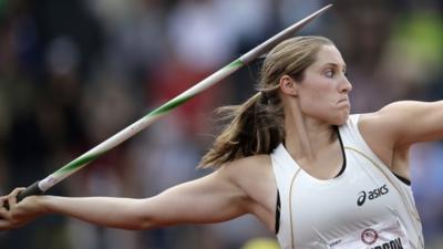 Kara Patterson throwing a javelin