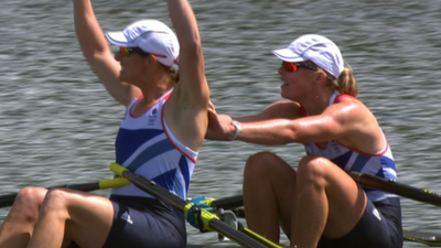 Great Britain's Kath Grainger and Anna Watkins power to a sensational double scull gold at Eton Dorney.