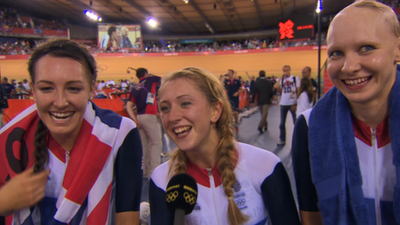 GB's cycling team pursuit goal medalists Dani King, Laura Trott and Joanna Rowsell