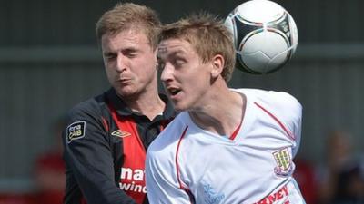 Match action from Crusaders against Ballymena United