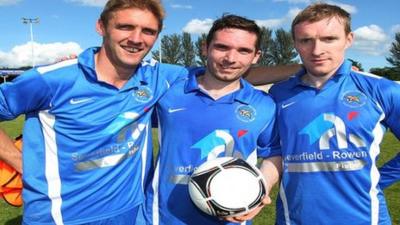 Ballinamallard goalscorers Andy Crawford, Jason McCartney (3) and Chris Curran