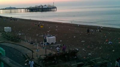 Rubbish on Brighton beach