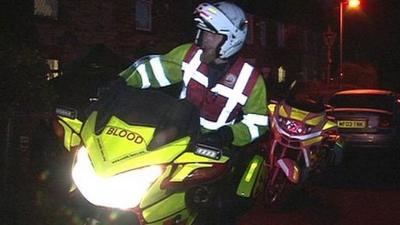 A blood bike and rider