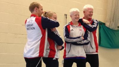 David and Adam pose with the other members of their ParalympicsGB goalball squad