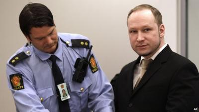 Anders Breivik being handcuffed