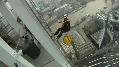 Prince Andrew descending down the Shard