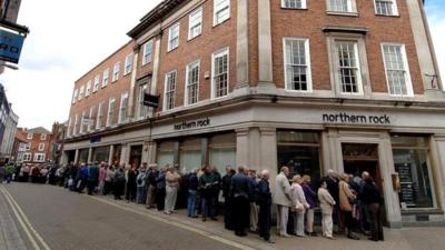 People queuing outside Northern Rock branch