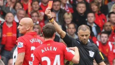 Jonjo Shelvey is shown a red card