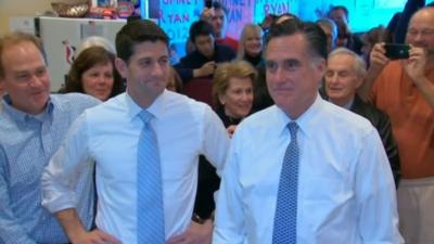 Paul Ryan and Mitt Romney campaign on polling day