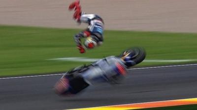 Leader Jorge Lorenzo crashes out in Valencia