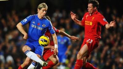 Fernando Torres battles with Jamie Carragher