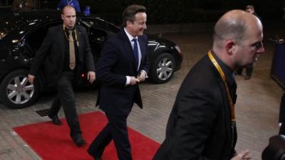 David Cameron arrives at the EU council headquarters