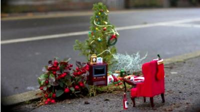 A Christmas-themed pothole garden