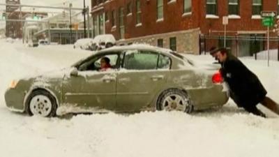 A car stuck in snow in New York state