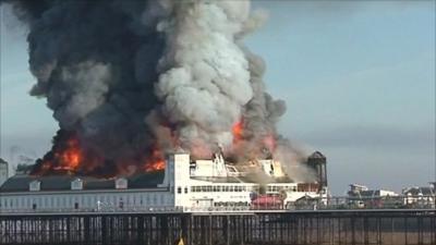 Weston-super-Mare pier on fire