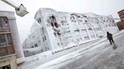 Warehouse covered in ice