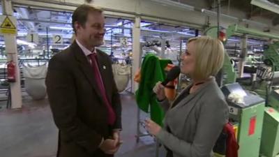 Tom Hainsworth and Steph McGovern inside textile factory