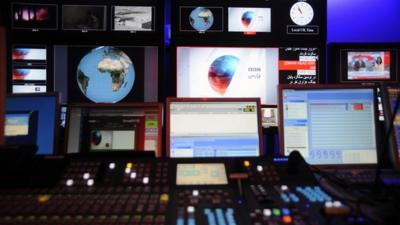 Behind the scenes at the new BBC Persian television channel during preparations for its launch