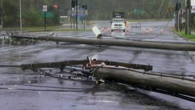 Damaged telegraph poles