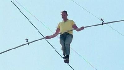 Nik Wallenda on a tightrope