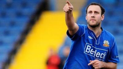 Guy Bates celebrates scoring against Dungannon Swifts