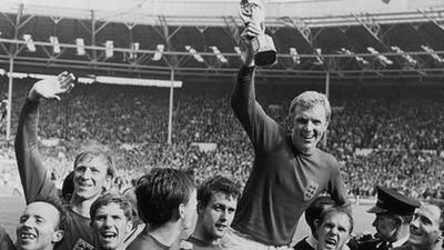 Bobby Moore lifts the Jules Rimet trophy