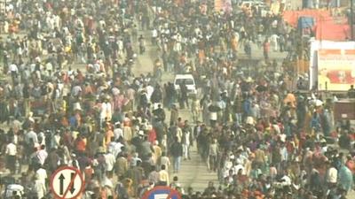 Crowds attending the Kumbh Mela festival near Allahabad