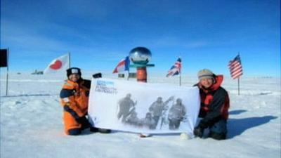 Henry Evans and his guide at the South Pole