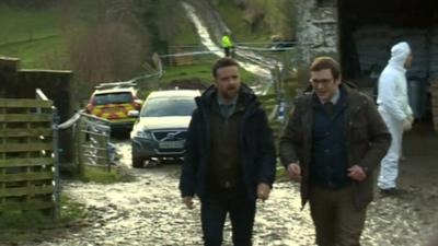 Hinterland's DCI Mathias in a muddy mid-Wales farmyard