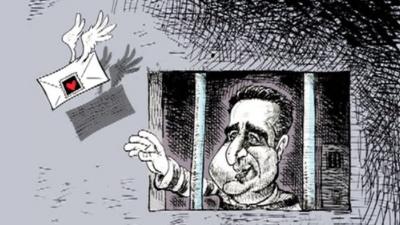 Cartoon of political prisoner injail