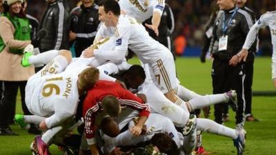 Swansea celebrate League Cup victory