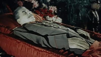 Joseph Stalin in an open coffin