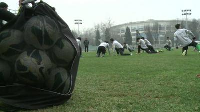 Footballers training