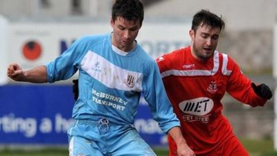 Match action from Portadown against Ballymena United