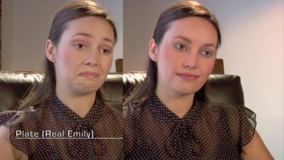 Digital and real screen of a face