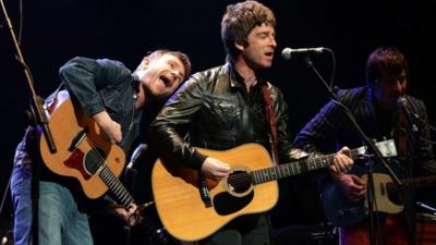 Damon Albarn, Noel Gallagher and Graham Coxon performing on stage during the Teenage Cancer Trust gig, at the Royal Albert Hall in London