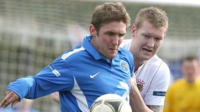 Match action from Ballinamallard against Linfield