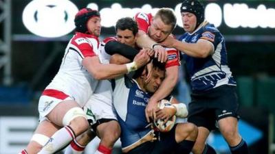 Match action from Leinster against Ulster