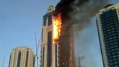 The Chechen skyscraper on fire