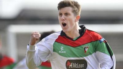 Marcus Kane celebrates his semi-final winning goal against Portadown