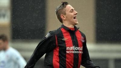 Matthew Snoddy celebrates his goal against Coleraine