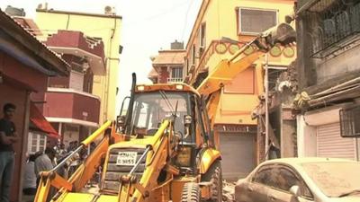 Unauthorised building being demolished in Mumbai