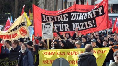 Protesters demonstrate against far right terror