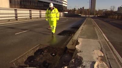 Damaged road bridge